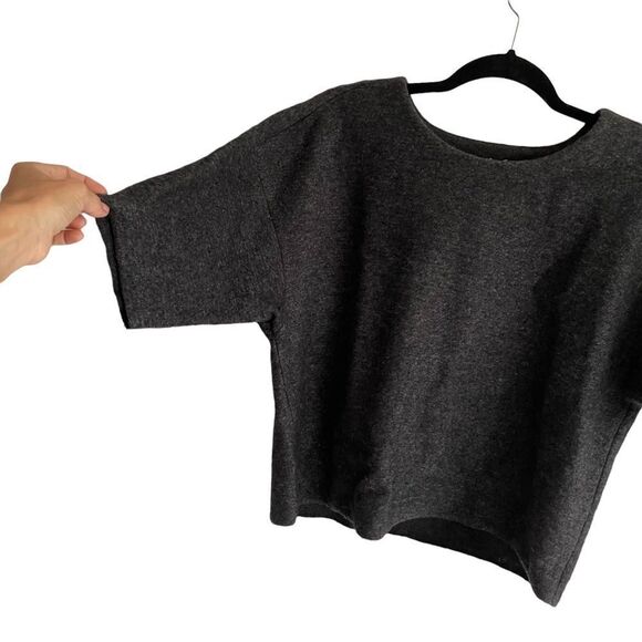 LORD & TAYLOR Wool Cropped Short Sleeve Sweater Charcoal Black Grey S - Picture 5 of 8